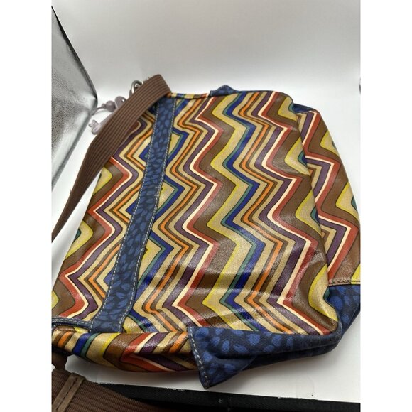 Fossil Key-Per Briefcase Coated Canvas Multi Color Chevron Pattern Messenger Bag - Picture 8 of 11